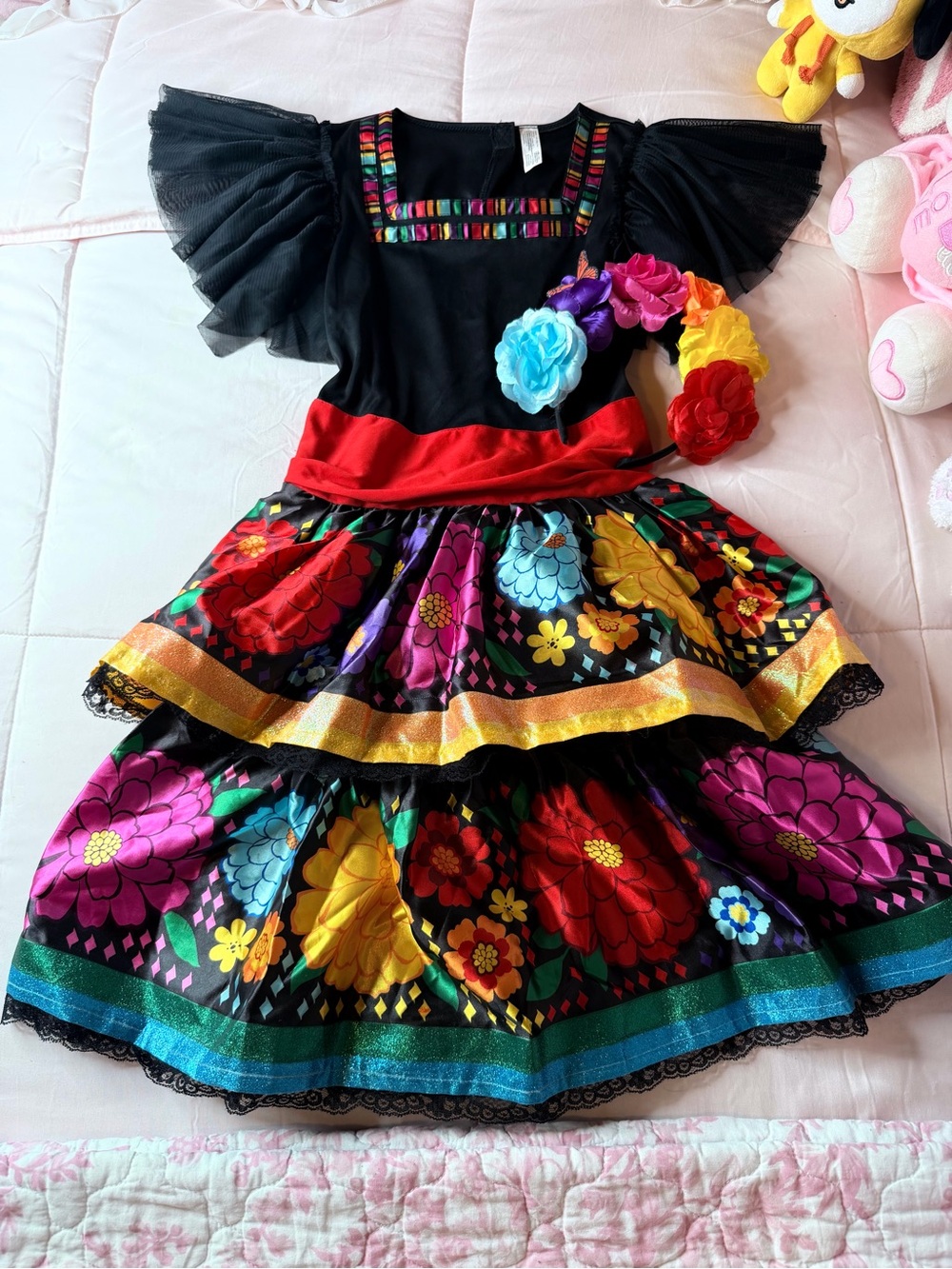 Amscan Black Floral Fiesta Dress with Multicolor Flower Headband